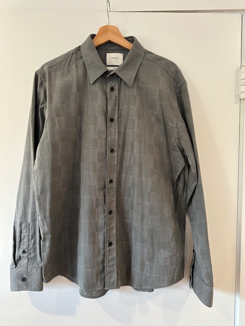 Billy Reid - Gray Striped and Checkered Men's Button-Up Shirt - Size L